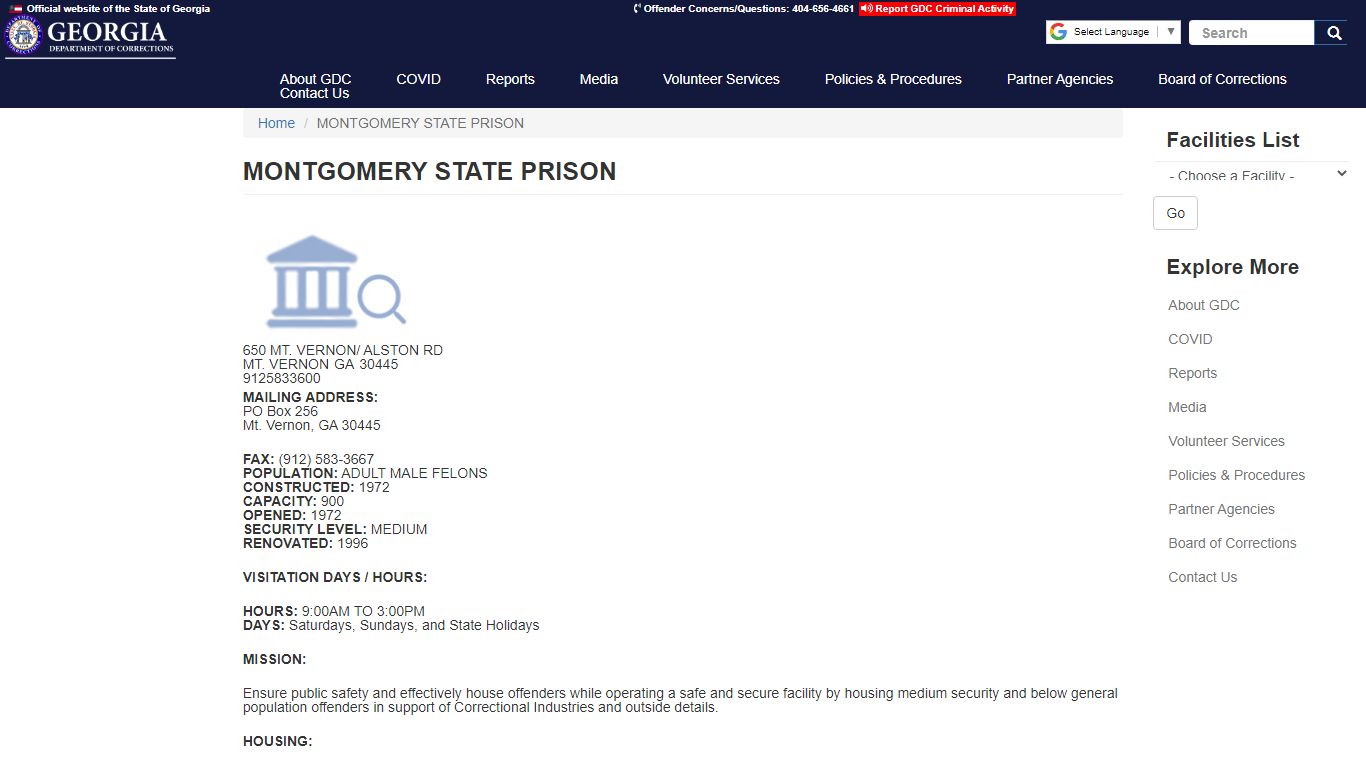 MONTGOMERY STATE PRISON | GDC