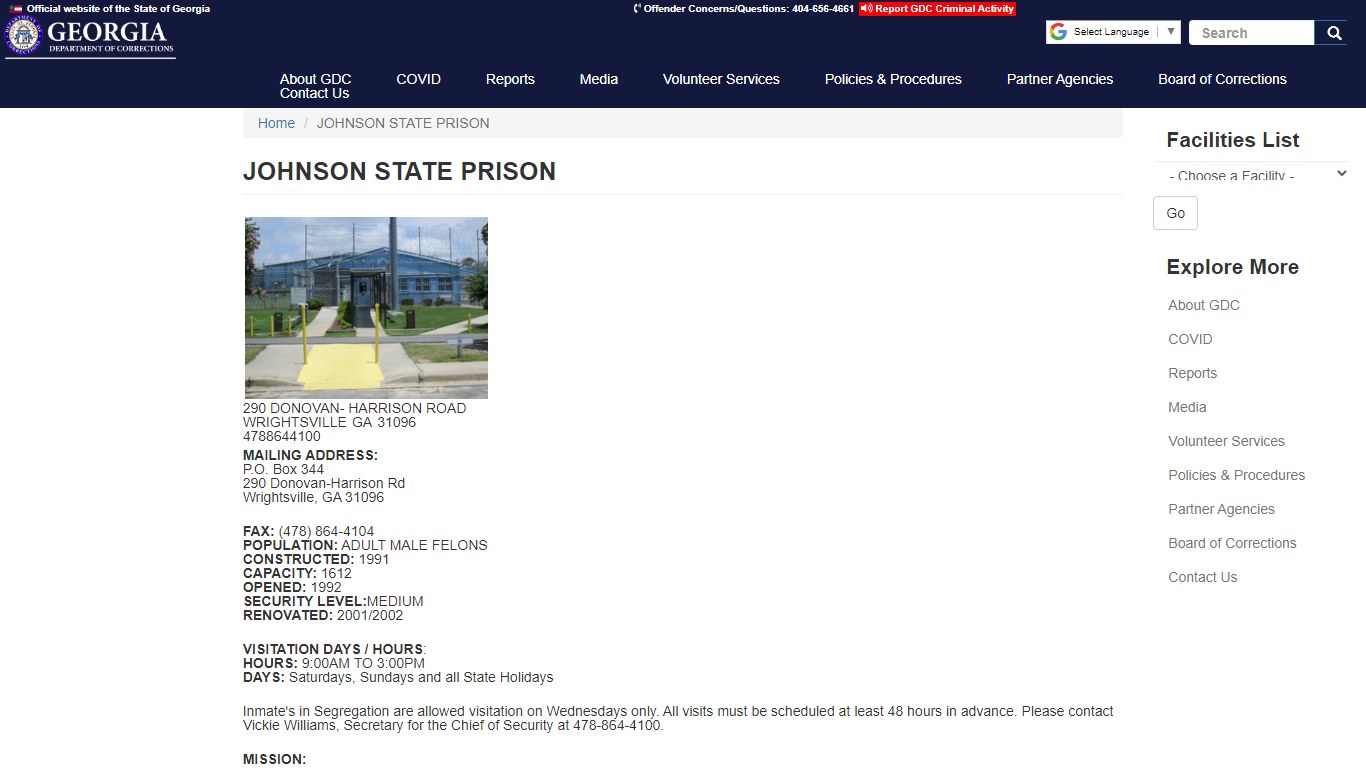 JOHNSON STATE PRISON | GDC - Georgia